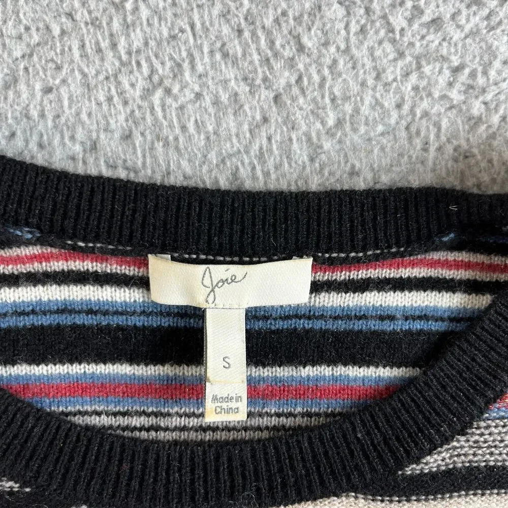 JOIE Sweater Womens Small Black Pink Blue Striped Wool Cashmere Cropped Designer
